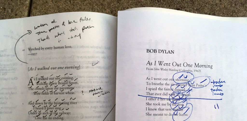 A Poetic High-Five Through the Ages: Bob Dylan’s “As I Went Out One Morning” and Auden’s “As I Walked Out One Evening”