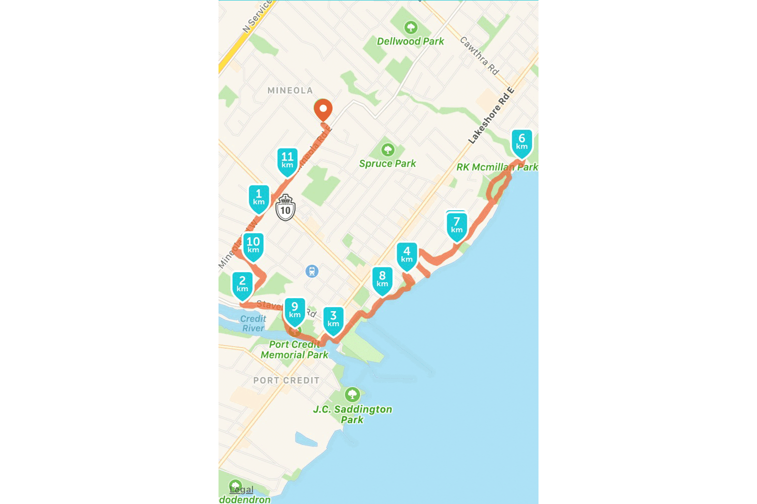 This is a little longer than my first actual Port Credit run, done later in the summer when I'd learned how to use running apps.